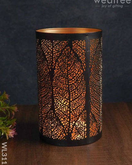 Black Matte Votive In Leaf Design Jhaali Pattern - Big Wl3116 Candles And Votives