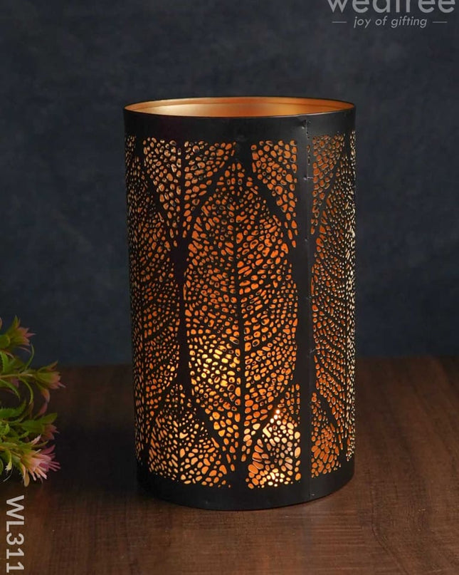 Black Matte Votive In Leaf Design Jhaali Pattern - Big Wl3116 Candles And Votives