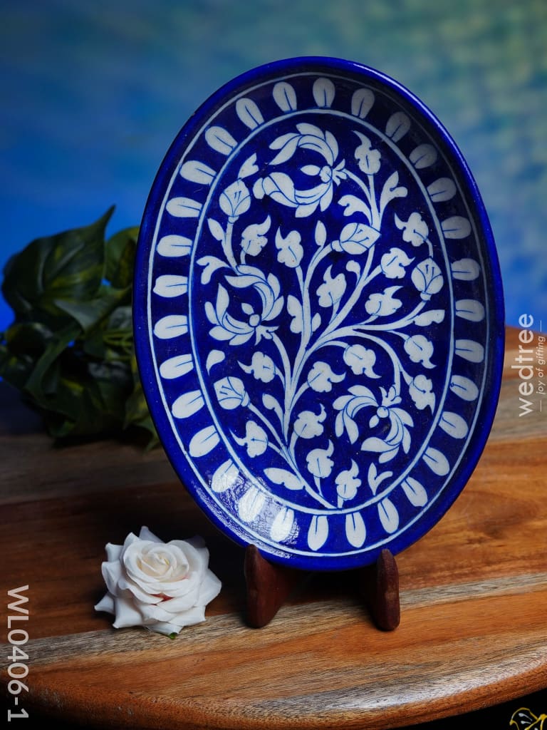 Blue Pottery Oval Shaped Tray - Wl0406 1