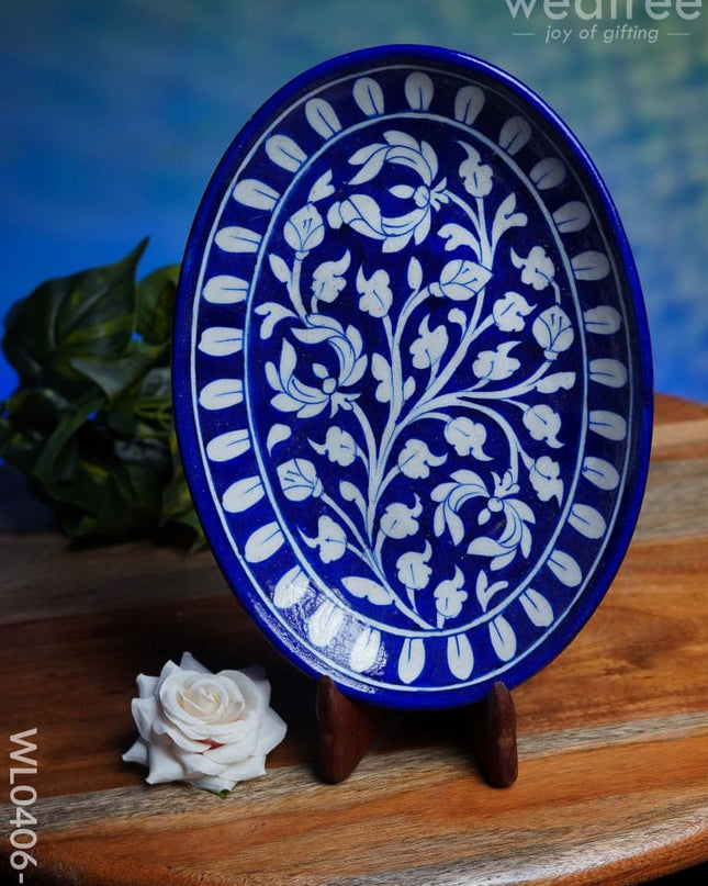 Blue Pottery Oval Shaped Tray - Wl0406 1