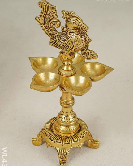 Brass 5 Face Annapakshi Diya With Stand - WL4368 - Brass Diya