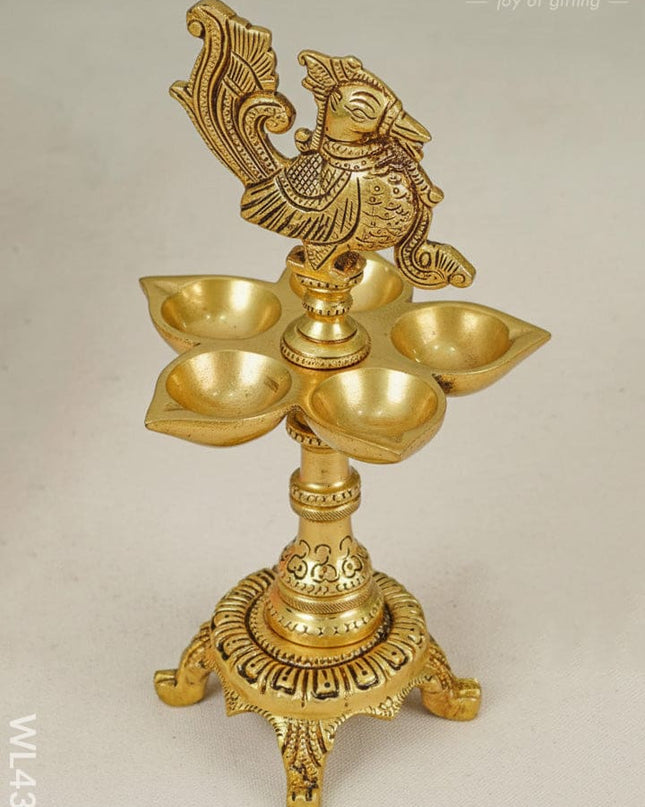 Brass 5 Face Annapakshi Diya With Stand - WL4368 - Brass Diya