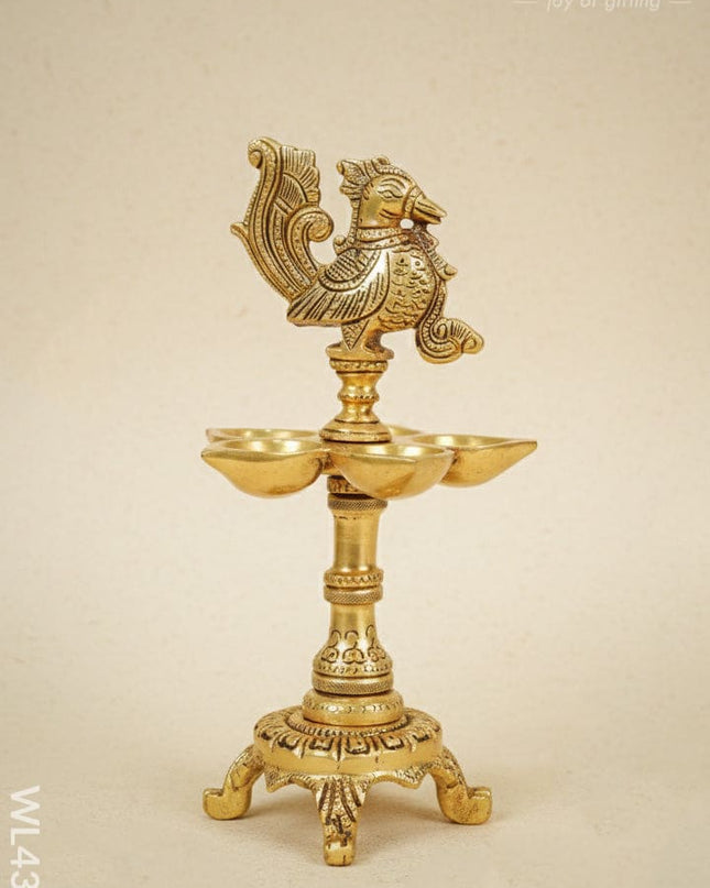 Brass 5 Face Annapakshi Diya With Stand - WL4368 - Brass Diya