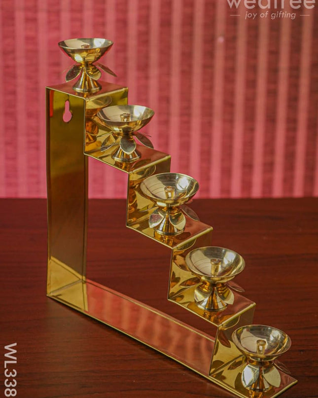 Brass 5 Step Diya Stand Wall Hanging - Wl3386 Swarna Golu