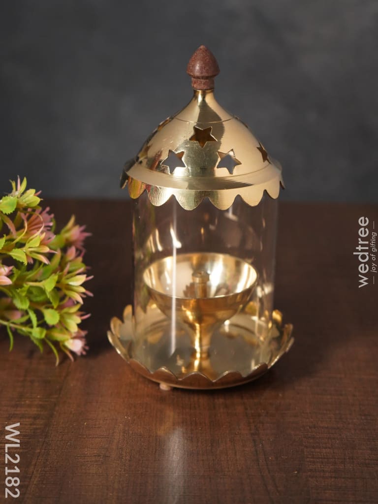 Brass Akhand Glass Diya - 7 Inch Wl2182