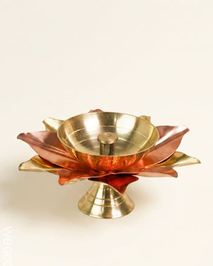 Brass and Copper Flower Shaped Diya - WBG0039 - Brass Diya RG