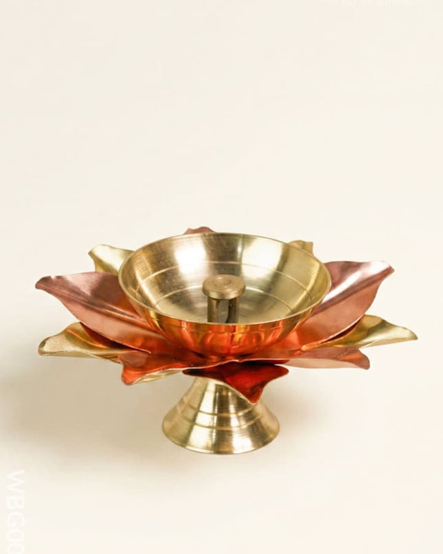 Brass and Copper Flower Shaped Diya - WBG0039 - Brass Diya RG