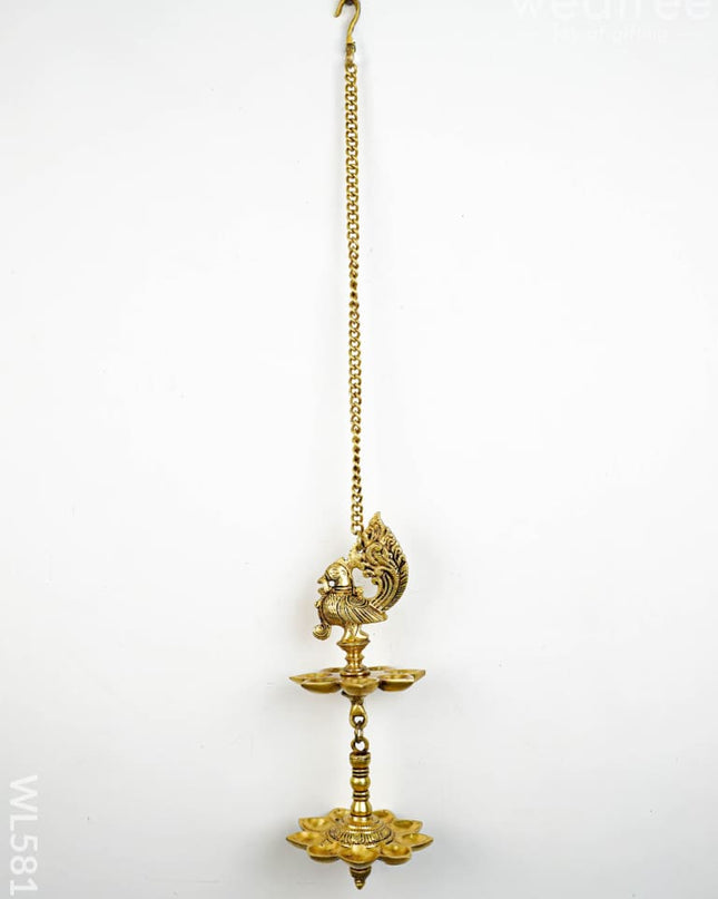 Brass Annapakshi 5 Face Diya Wall Hanging - 30 inch - WL5815 - Brass Diya