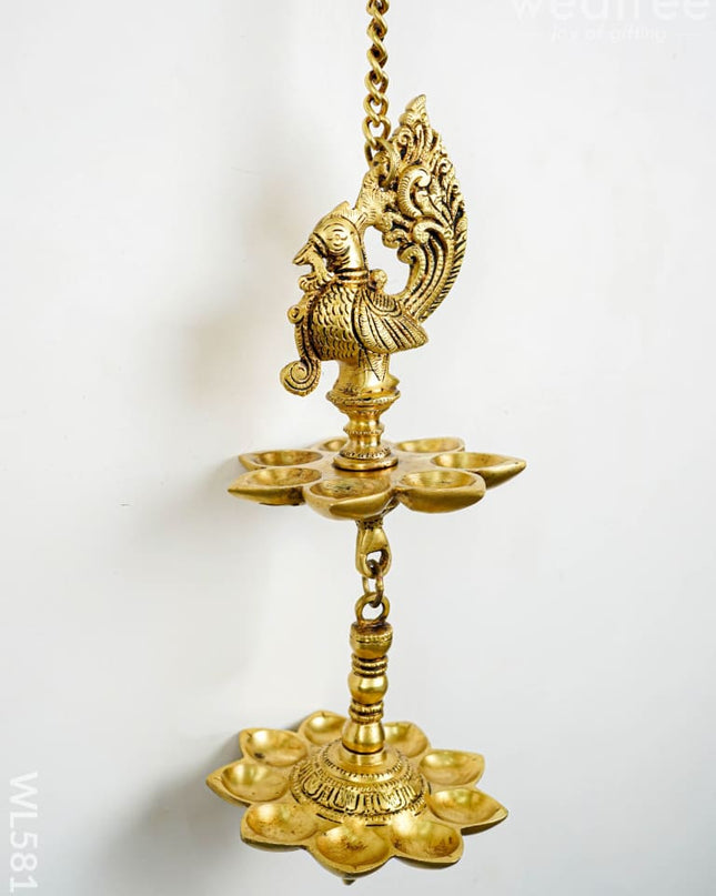 Brass Annapakshi 5 Face Diya Wall Hanging - 30 inch - WL5815 - Brass Diya