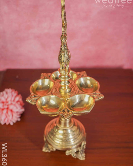 Brass Annapakshi 5 Face Diya With Tri-Stand - Wl3606