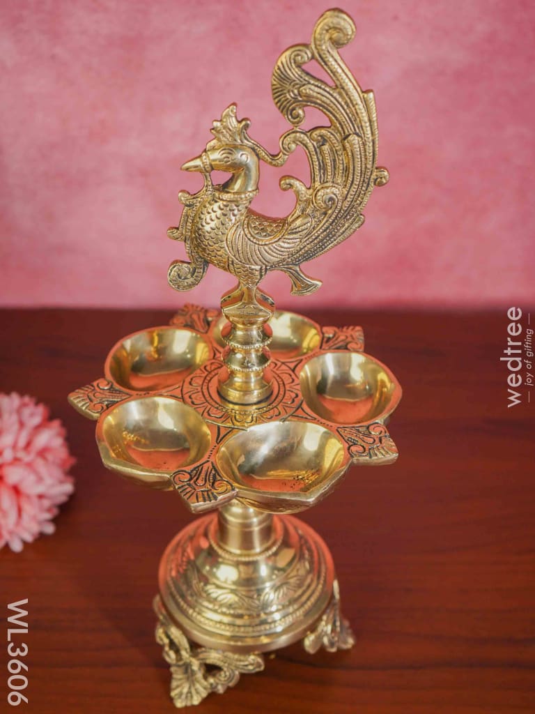 Brass Annapakshi 5 Face Diya With Tri-Stand - Wl3606