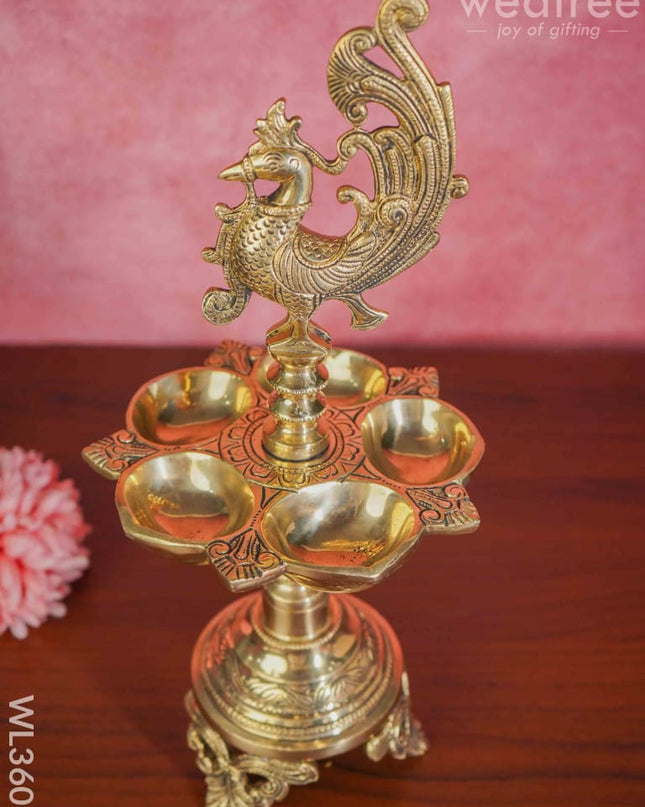 Brass Annapakshi 5 Face Diya With Tri-Stand - Wl3606