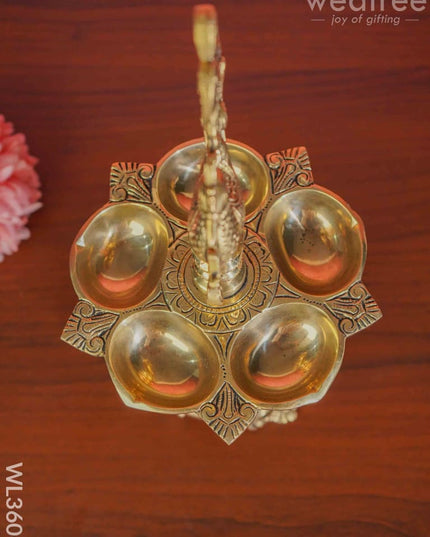Brass Annapakshi 5 Face Diya With Tri-Stand - Wl3606