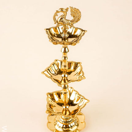 Brass Annapakshi Diya - 3 Step - 10 inch - WL5855 - Brass Diya