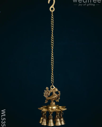 Brass Annapakshi Diya with Bells - 20 inch - WL5355 - Brass Diya