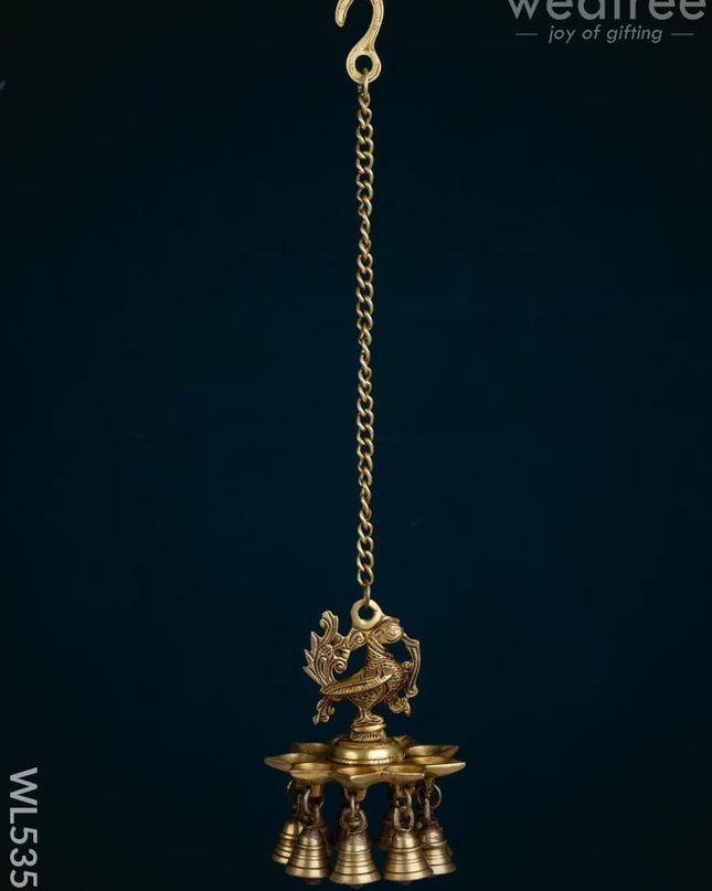 Brass Annapakshi Diya with Bells - 20 inch - WL5355 - Brass Diya