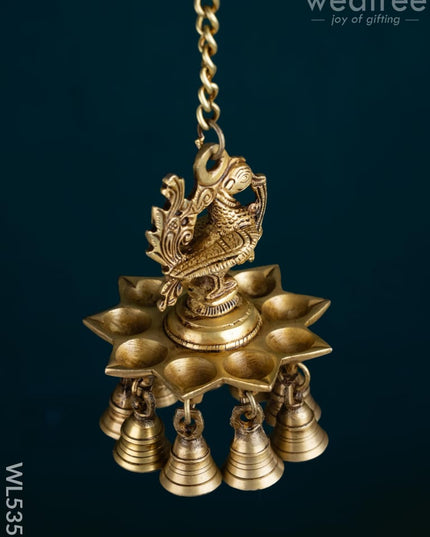 Brass Annapakshi Diya with Bells - 20 inch - WL5355 - Brass Diya