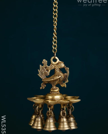 Brass Annapakshi Diya with Bells - 20 inch - WL5355 - Brass Diya