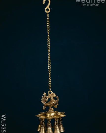 Brass Annapakshi Diya with Bells - 20 inch - WL5355 - Brass Diya