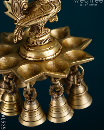 Brass Annapakshi Diya with Bells - 20 inch - WL5355 - Brass Diya