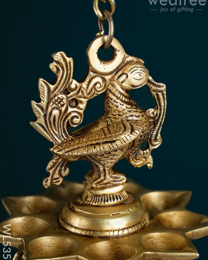 Brass Annapakshi Diya with Bells - 20 inch - WL5355 - Brass Diya