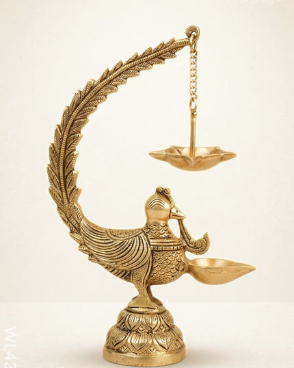 Brass Annapakshi Diya with Hanging Diya - WL4385 - Brass Diya