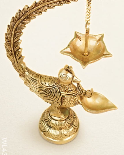 Brass Annapakshi Diya with Hanging Diya - WL4385 - Brass Diya