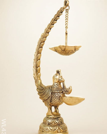 Brass Annapakshi Diya with Hanging Diya - WL4385 - Brass Diya