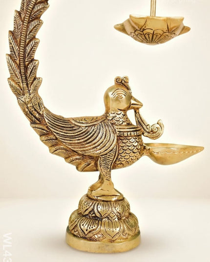 Brass Annapakshi Diya with Hanging Diya - WL4385 - Brass Diya