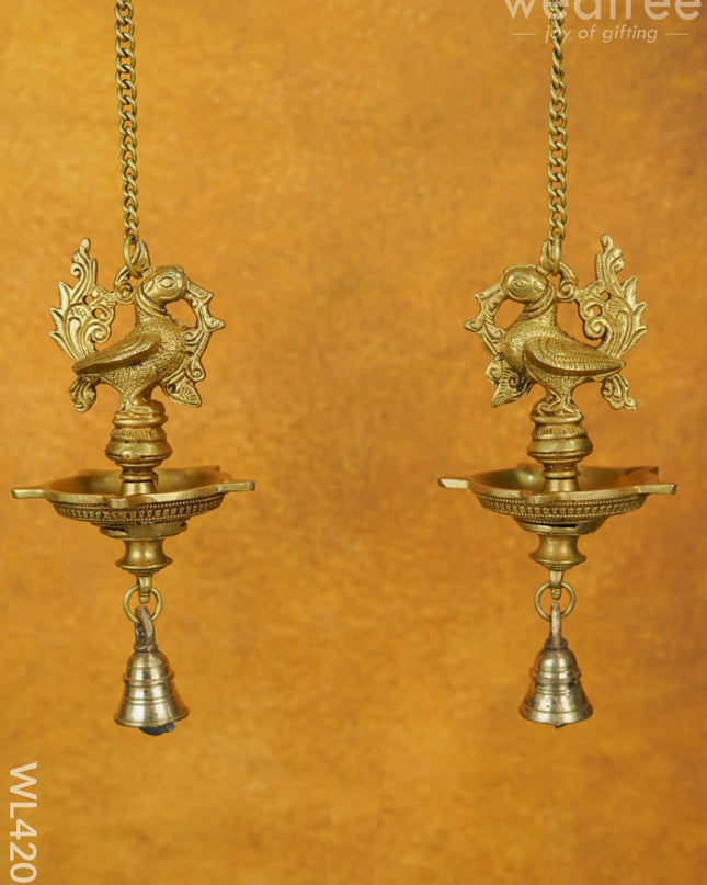 Brass Annapakshi Hanging 5-Face Diya With Bell [Set Of 2] - Wl4202 Wall