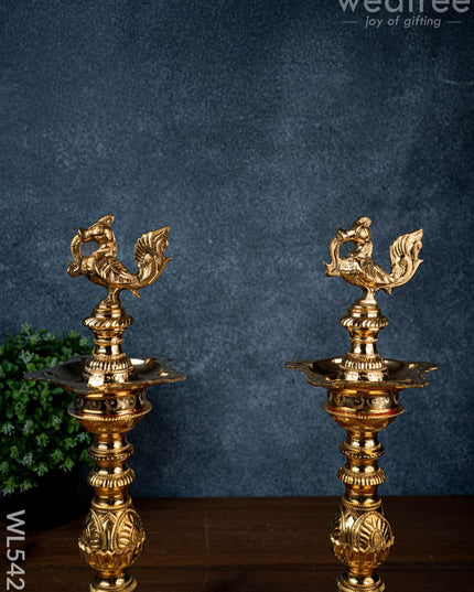 Brass Annapakshi Kuthu Vilakku - 15 inch - WL5428 - Brass Diya