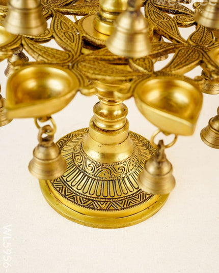 Brass Annapakshi Three Step Diya with Bells - 22 inch - WL5956-2 - Brass Diya