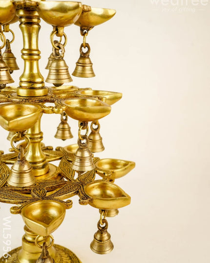 Brass Annapakshi Three Step Diya with Bells - 22 inch - WL5956-2 - Brass Diya