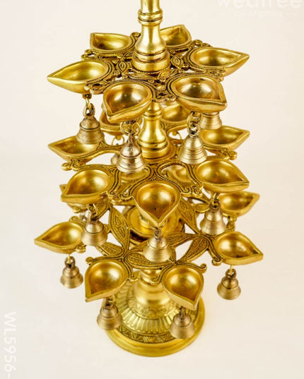 Brass Annapakshi Three Step Diya with Bells - 22 inch - WL5956-2 - Brass Diya