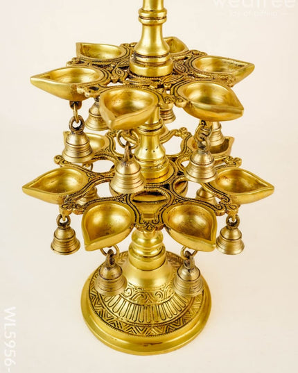 Brass Annapakshi Two Step Diya with Bells - 19 inch - WL5956-1 - Brass Diya