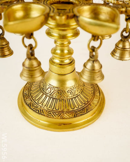 Brass Annapakshi Two Step Diya with Bells - 19 inch - WL5956-1 - Brass Diya