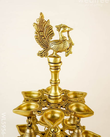 Brass Annapakshi Two Step Diya with Bells - 19 inch - WL5956-1 - Brass Diya