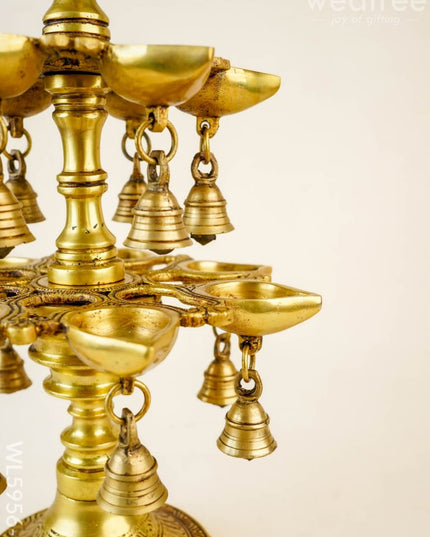 Brass Annapakshi Two Step Diya with Bells - 19 inch - WL5956-1 - Brass Diya