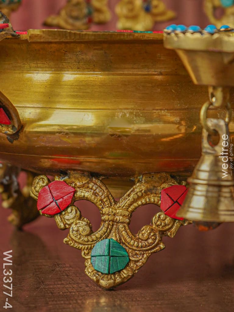 Brass Annapakshi Urli With 5 Diyas (Brown Antique Finish) - Wl3377-4