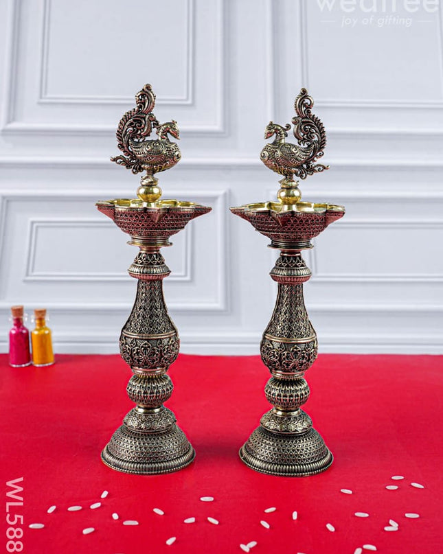 Brass Annapakshi Vilaku - Set of 2 - 8 inch - WL5887 - Brass Antique