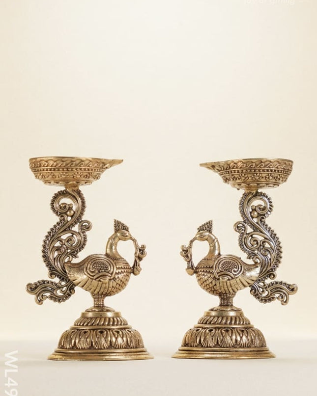 Brass Annapakshi with Diya - Set of 2 - WL4915 - Brass Diya