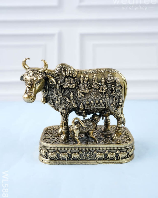 Brass Antique Cow & Calf Idol - 4 inch - WL5885 - Brass Antique