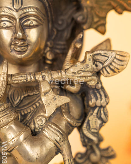 Brass Antique Cow with Krishna Idol - 18 inch - WL5033 Brass Antique