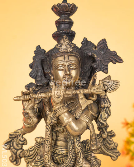 Brass Antique Cow with Krishna Idol - 18 inch - WL5033 Brass Antique