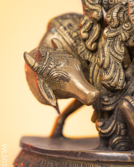 Brass Antique Cow with Krishna Idol - 18 inch - WL5033 Brass Antique