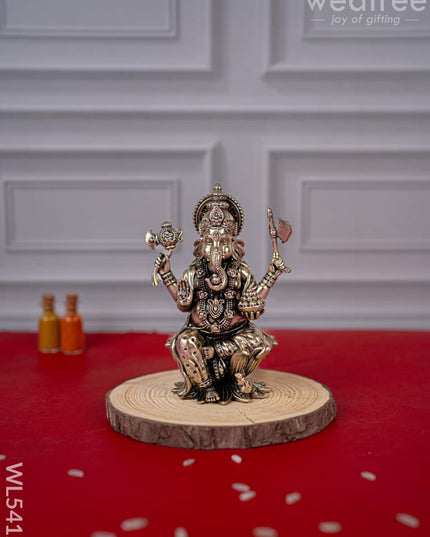 Brass Antique Ganesha Idol - 4 inch - WL5412 - Brass Antique