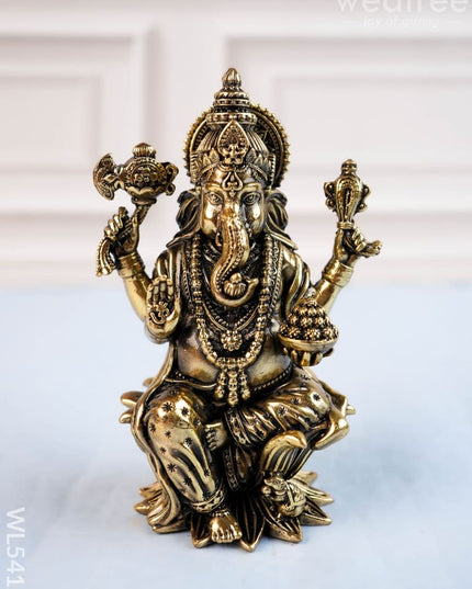 Brass Antique Ganesha Idol - 4 inch - WL5412 - Brass Antique