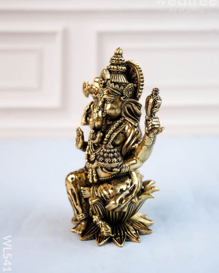 Brass Antique Ganesha Idol - 4 inch - WL5412 - Brass Antique