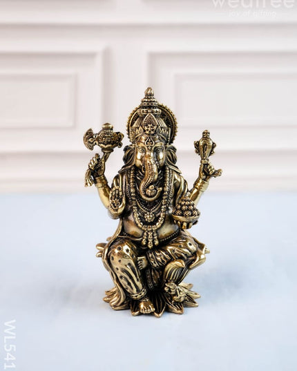 Brass Antique Ganesha Idol - 4 inch - WL5412 - Brass Antique