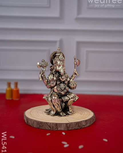 Brass Antique Ganesha Idol - 4 inch - WL5412 - Brass Antique